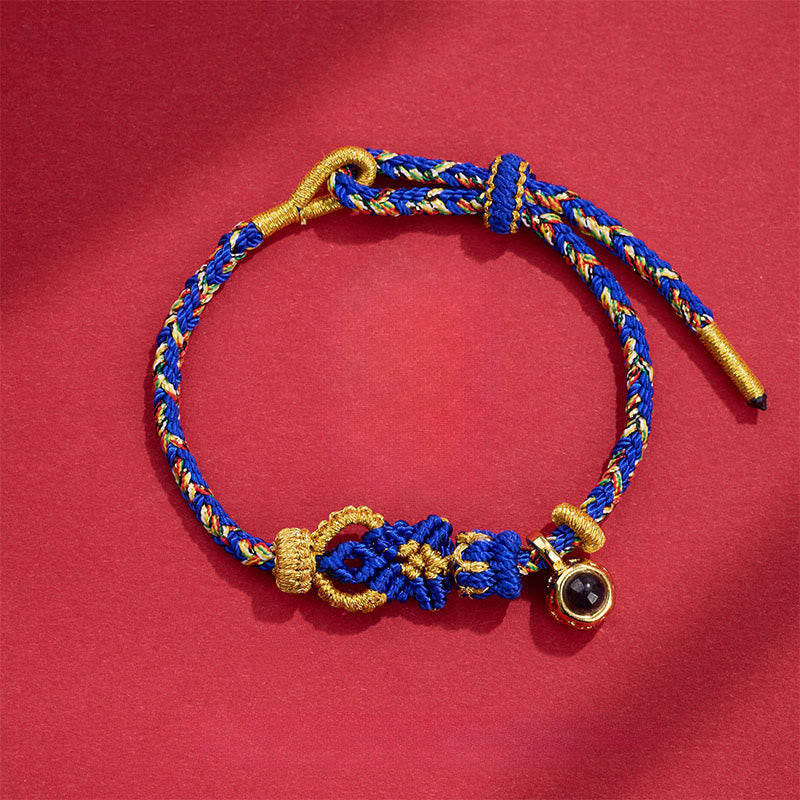 Hand-Woven Red String Buddha Endless Knot Copper Projection Stone Bracelet