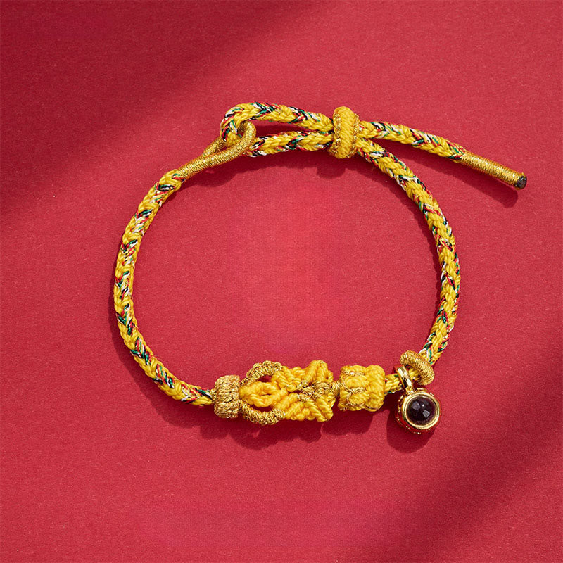 Hand-Woven Red String Buddha Endless Knot Copper Projection Stone Bracelet