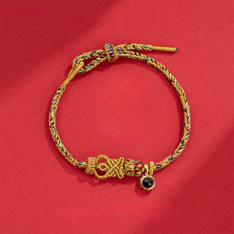 Hand-Woven Red String Buddha Endless Knot Copper Projection Stone Bracelet
