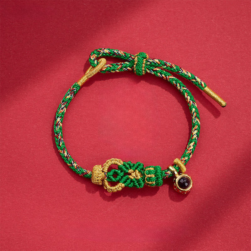 Hand-Woven Red String Buddha Endless Knot Copper Projection Stone Bracelet