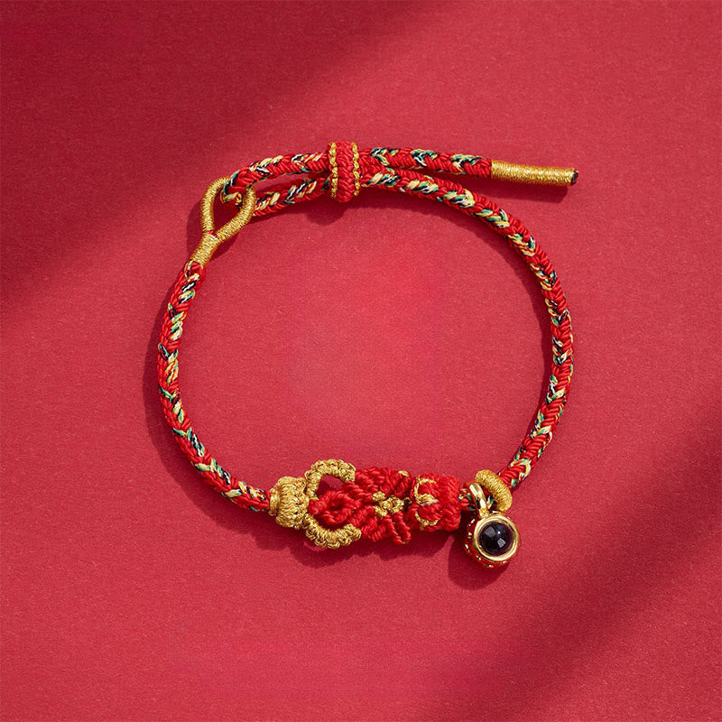 Hand-Woven Red String Buddha Endless Knot Copper Projection Stone Bracelet