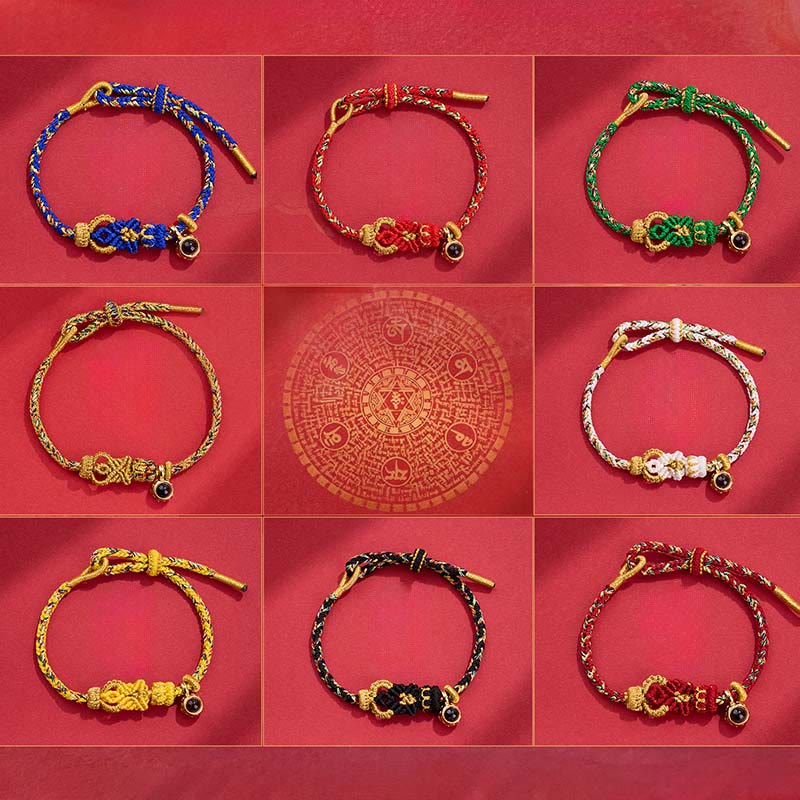 Hand-Woven Red String Buddha Endless Knot Copper Projection Stone Bracelet