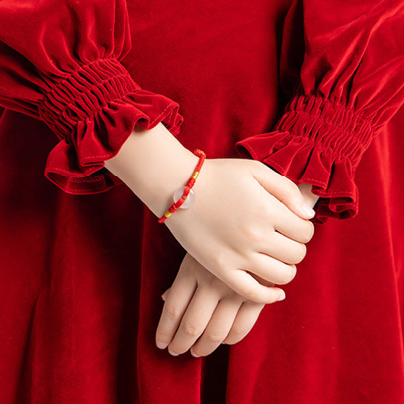 White Chalcedony Peace Buckle Braided Connection Bracelet