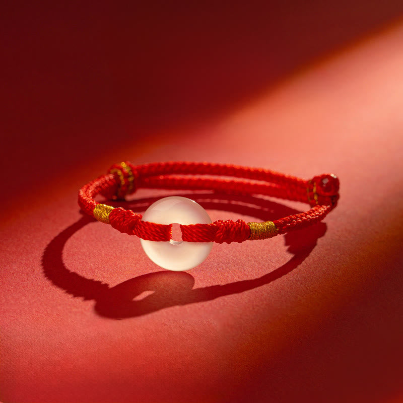 White Chalcedony Peace Buckle Braided Connection Bracelet