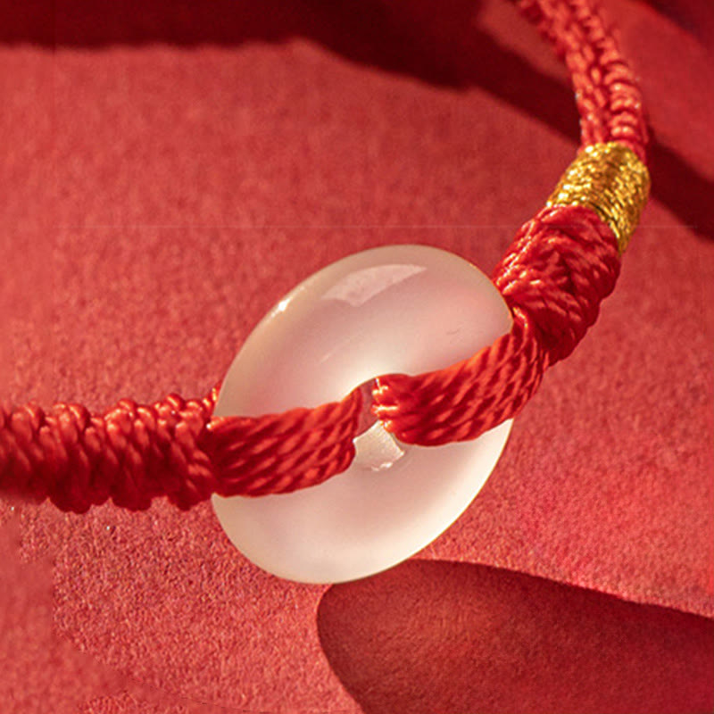 White Chalcedony Peace Buckle Braided Connection Bracelet