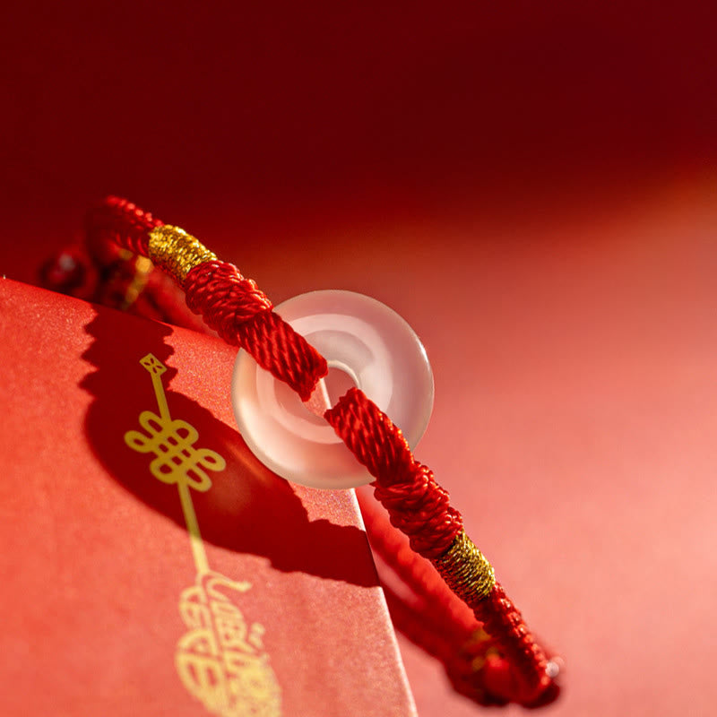 White Chalcedony Peace Buckle Braided Connection Bracelet