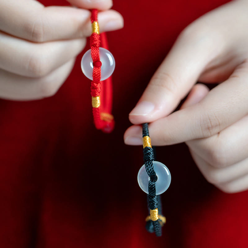 White Chalcedony Peace Buckle Braided Connection Bracelet