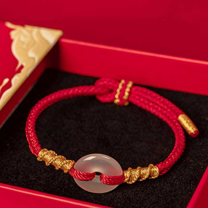 White Chalcedony Peace Buckle Connection Rope Knot Bracelet