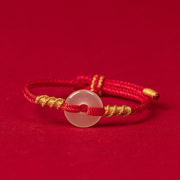 White Chalcedony Peace Buckle Connection Rope Knot Bracelet