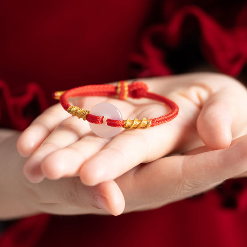 White Chalcedony Peace Buckle Connection Rope Knot Bracelet