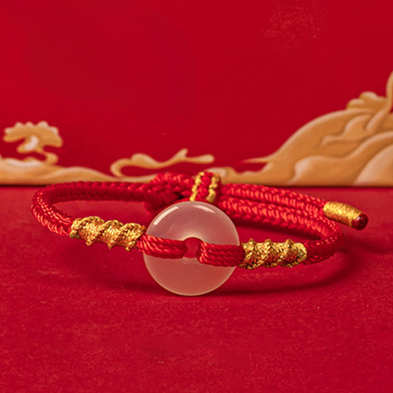 White Chalcedony Peace Buckle Connection Rope Knot Bracelet
