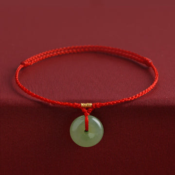 Natural Hetian Jade Ping An Kou Peace Buckle Red String Bracelet & Anklet