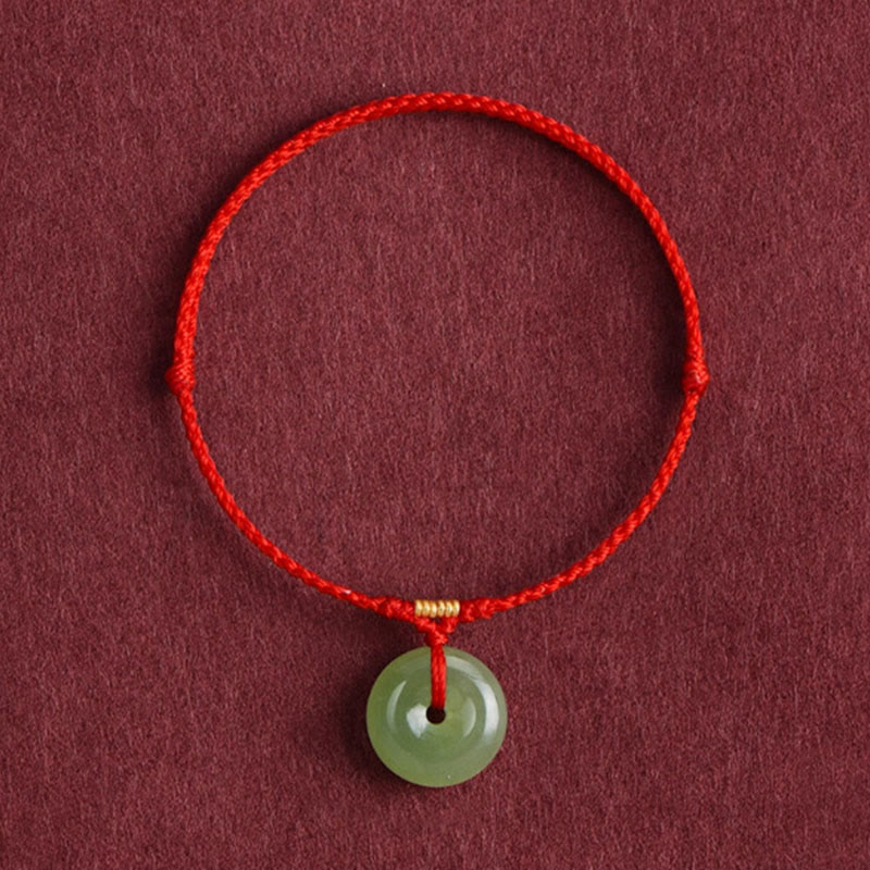 Natural Hetian Jade Ping An Kou Peace Buckle Red String Bracelet & Anklet