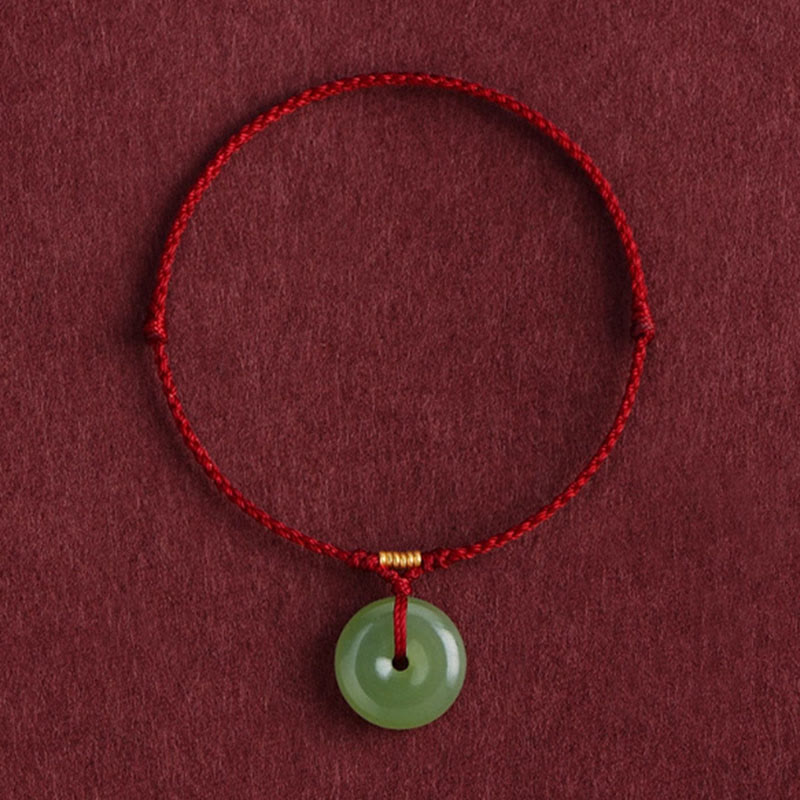 Natural Hetian Jade Ping An Kou Peace Buckle Red String Bracelet & Anklet