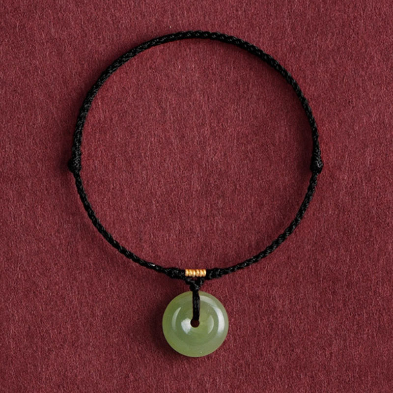 Natural Hetian Jade Ping An Kou Peace Buckle Red String Bracelet & Anklet