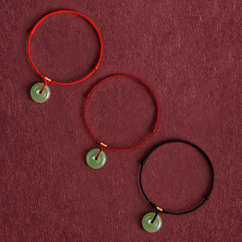Natural Hetian Jade Ping An Kou Peace Buckle Red String Bracelet & Anklet