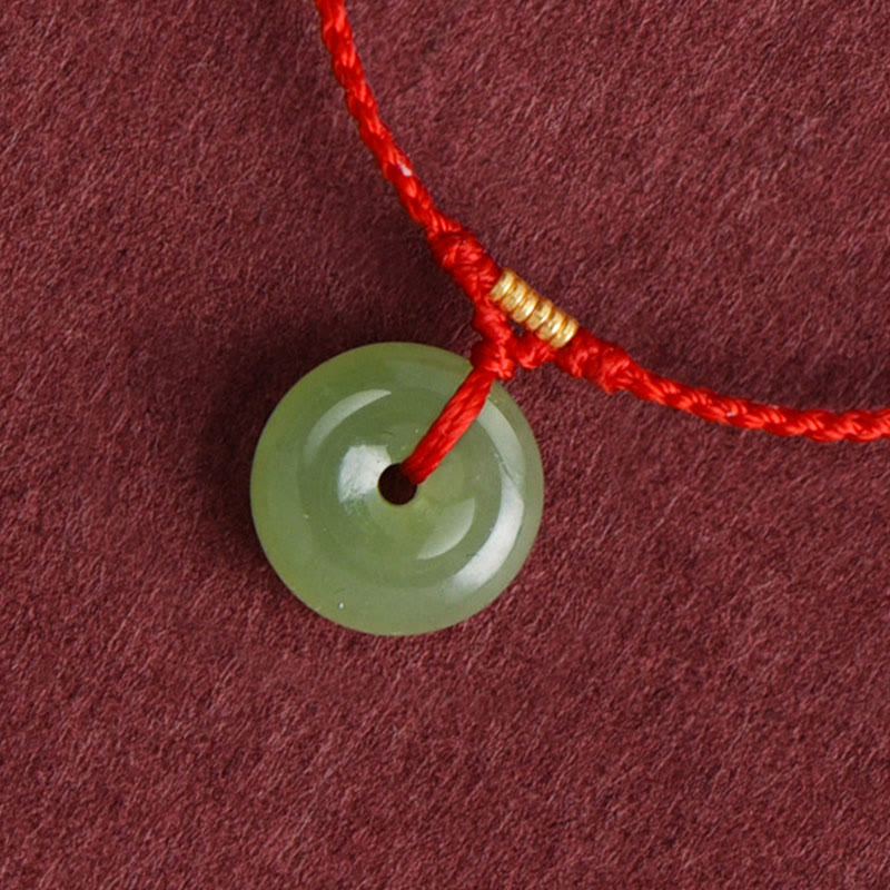 Natural Hetian Jade Ping An Kou Peace Buckle Red String Bracelet & Anklet