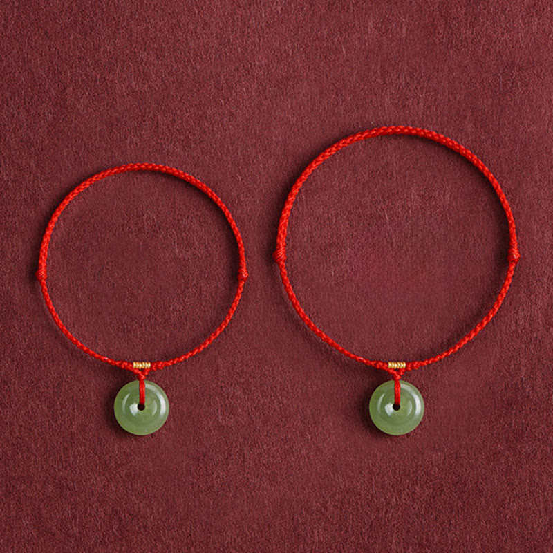 Natural Hetian Jade Ping An Kou Peace Buckle Red String Bracelet & Anklet