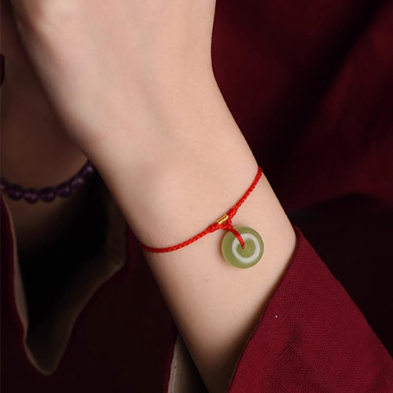 Natural Hetian Jade Ping An Kou Peace Buckle Red String Bracelet & Anklet