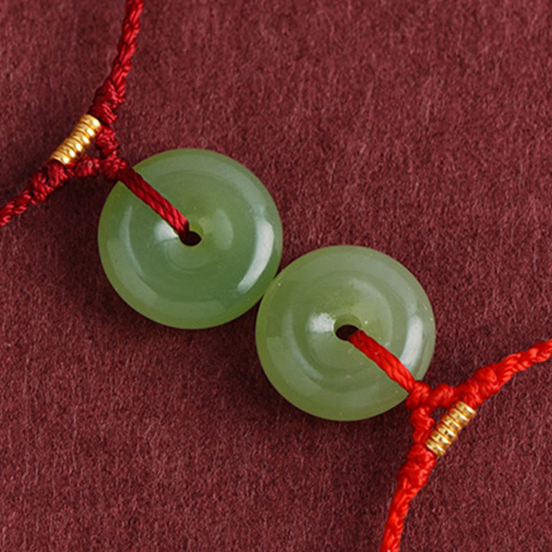 Natural Hetian Jade Ping An Kou Peace Buckle Red String Bracelet & Anklet