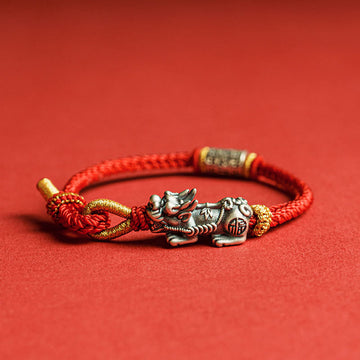 925 Sterling Silver Pixiu Om Mani Padme Hum Red String Bracelet