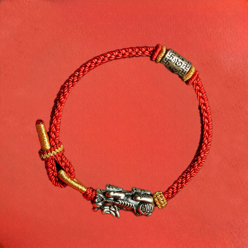 925 Sterling Silver Pixiu Om Mani Padme Hum Red String Bracelet