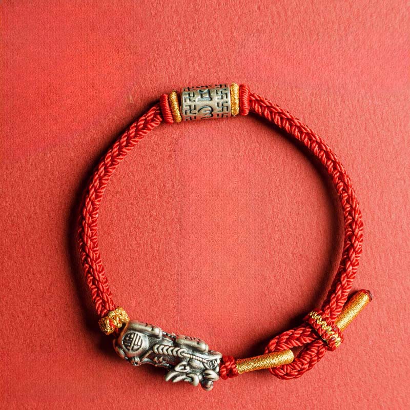 925 Sterling Silver Pixiu Om Mani Padme Hum Red String Bracelet