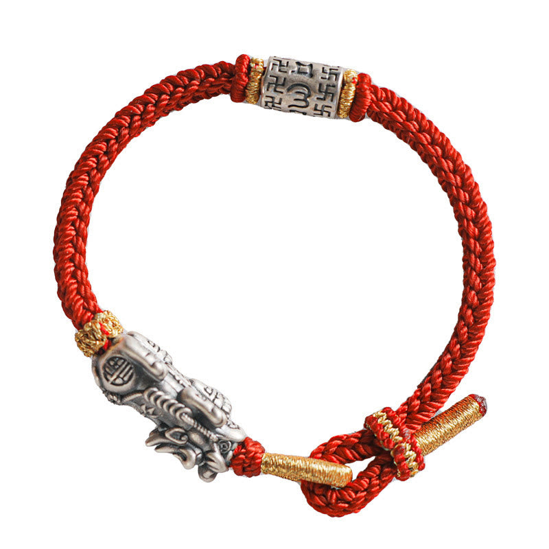 925 Sterling Silver Pixiu Om Mani Padme Hum Red String Bracelet