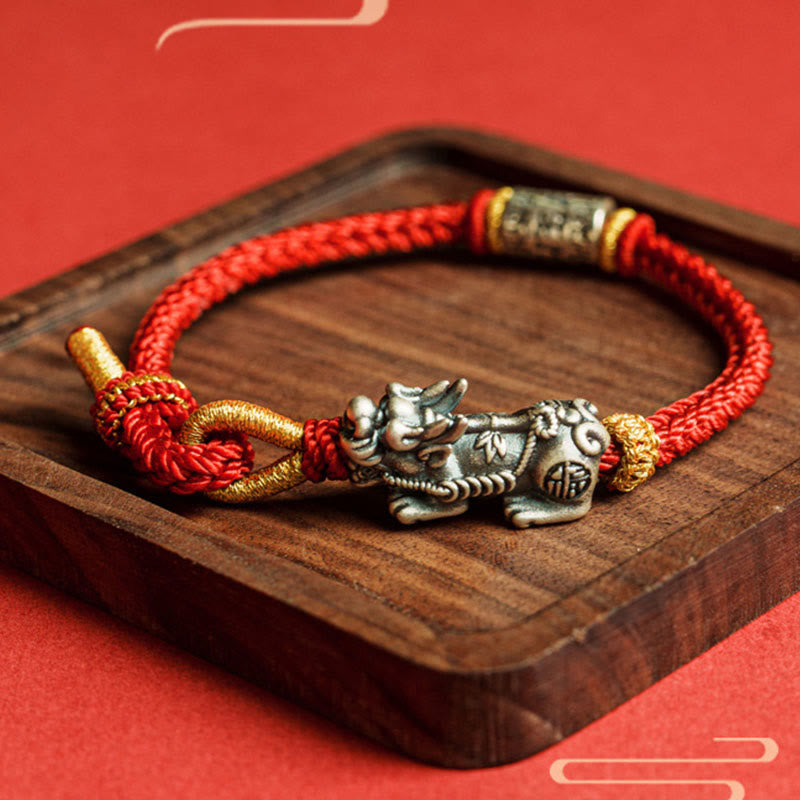 925 Sterling Silver Pixiu Om Mani Padme Hum Red String Bracelet