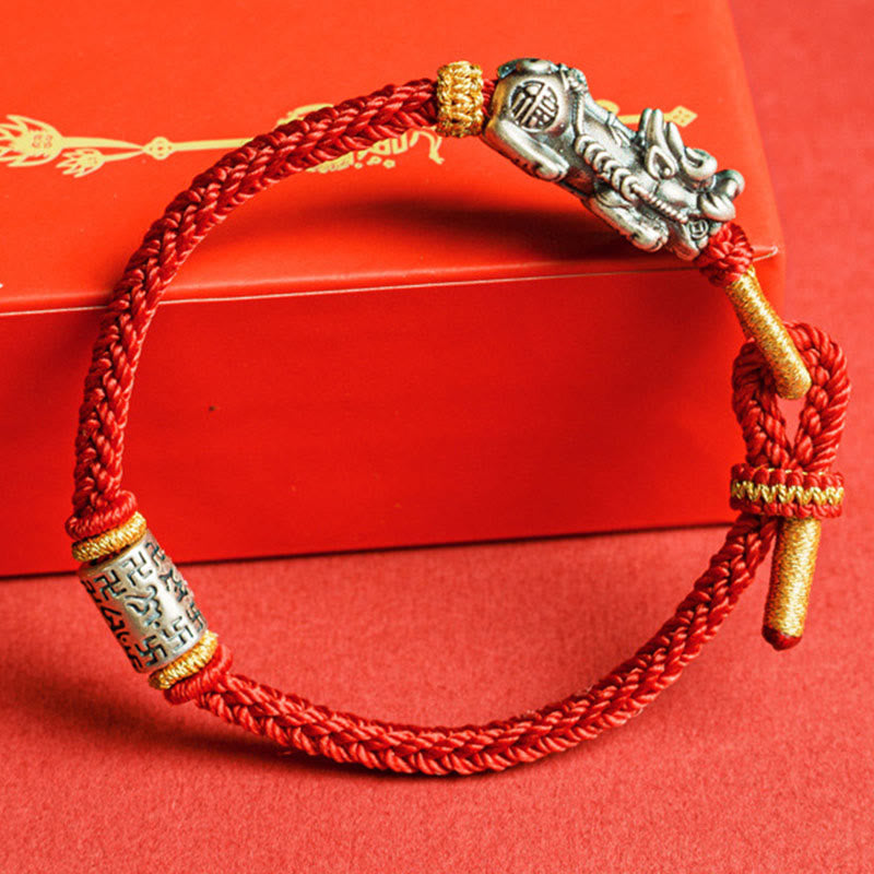 925 Sterling Silver Pixiu Om Mani Padme Hum Red String Bracelet