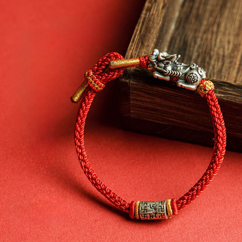 925 Sterling Silver Pixiu Om Mani Padme Hum Red String Bracelet