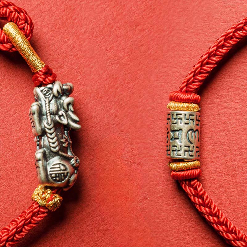 925 Sterling Silver Pixiu Om Mani Padme Hum Red String Bracelet