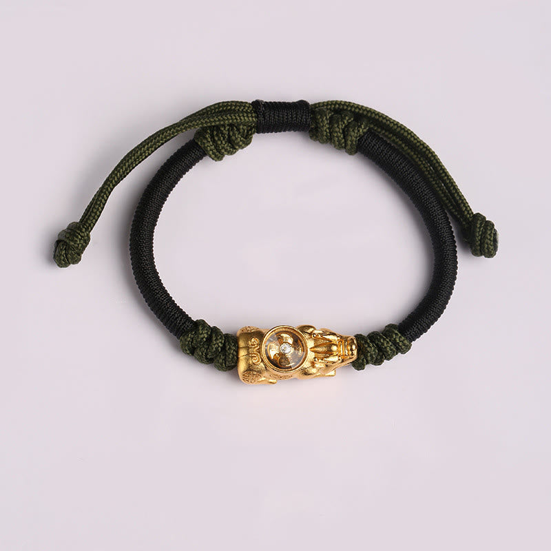Adjustable Gold & Copper Pixiu Hand-woven Rope Bracelet