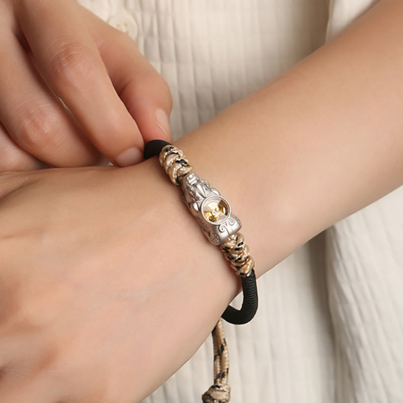 Adjustable Gold & Copper Pixiu Hand-woven Rope Bracelet
