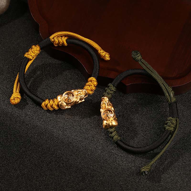 Adjustable Gold & Copper Pixiu Hand-woven Rope Bracelet