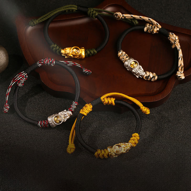 Adjustable Gold & Copper Pixiu Hand-woven Rope Bracelet