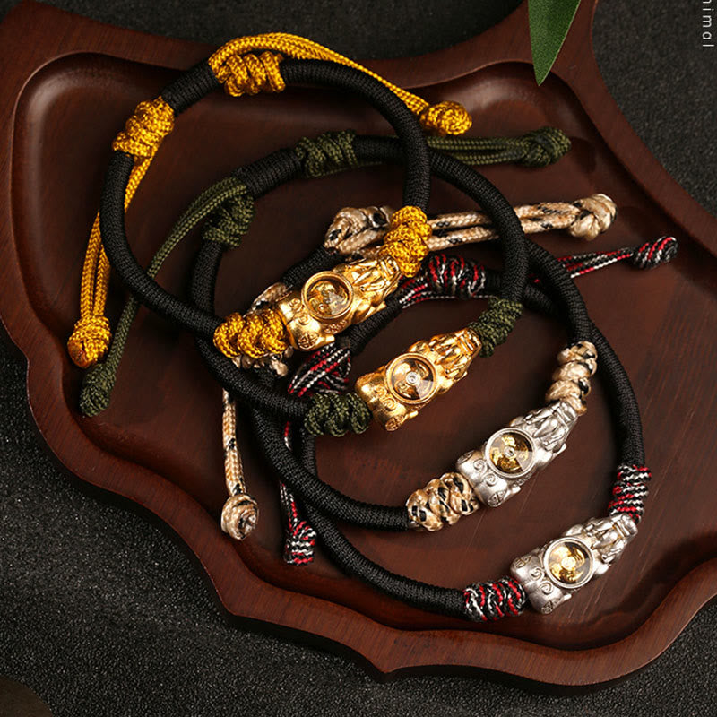 Adjustable Gold & Copper Pixiu Hand-woven Rope Bracelet