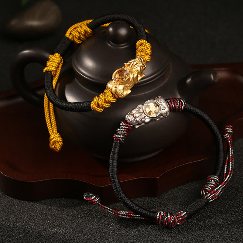 Adjustable Gold & Copper Pixiu Hand-woven Rope Bracelet