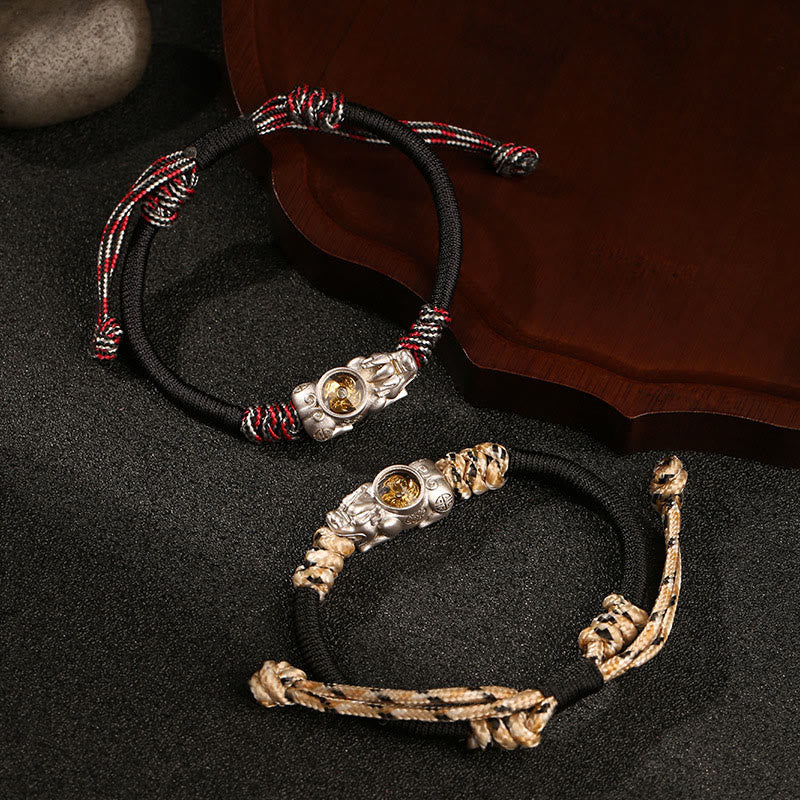Adjustable Gold & Copper Pixiu Hand-woven Rope Bracelet