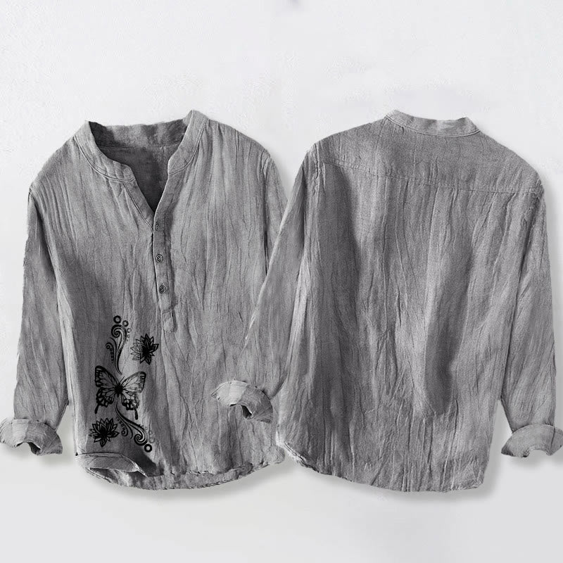 Tactile Cotton Linen Lotus Print Mindful Meditation Men's Shirt