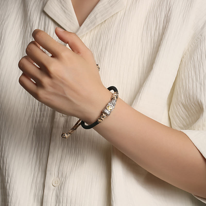 Adjustable Gold & Copper Pixiu Hand-woven Rope Bracelet