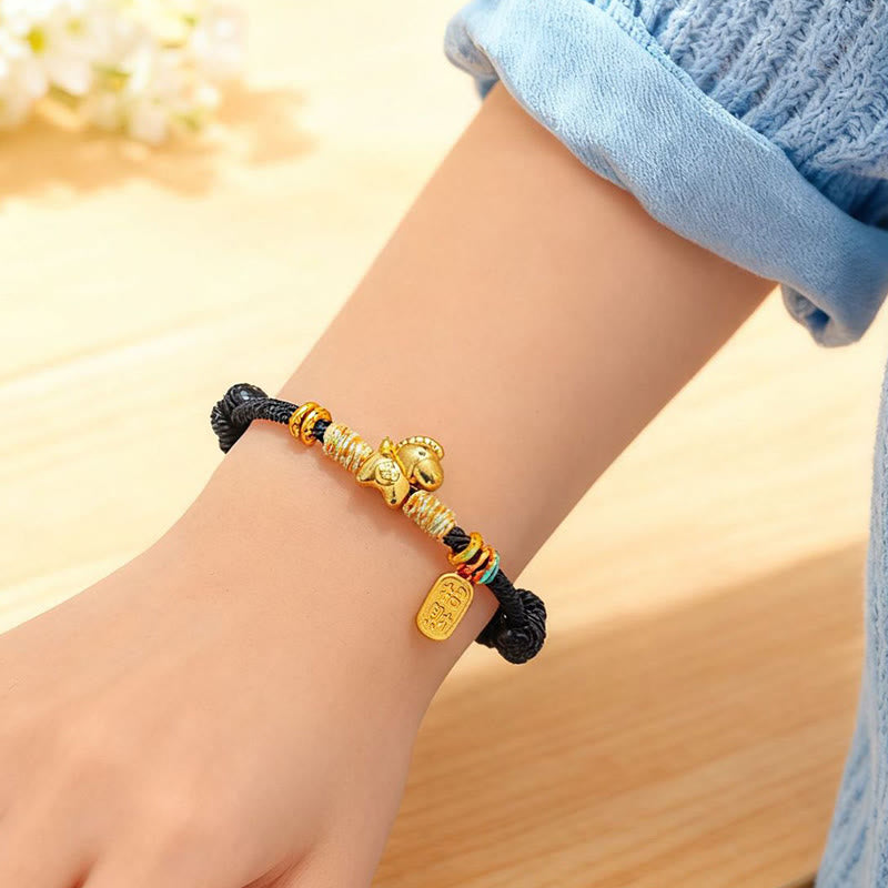 Year Of The Horse Red String Black String Lucky Fortune Charm Braided Connection Bracelet