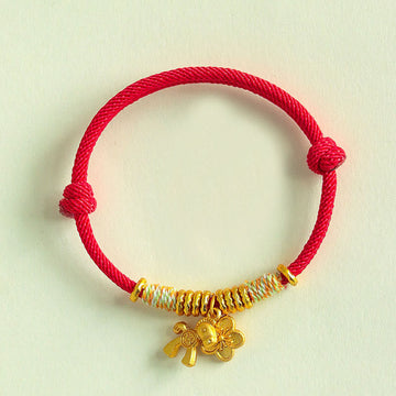 Year Of The Horse Flower Charm Red String Connection Handmade Bracelet