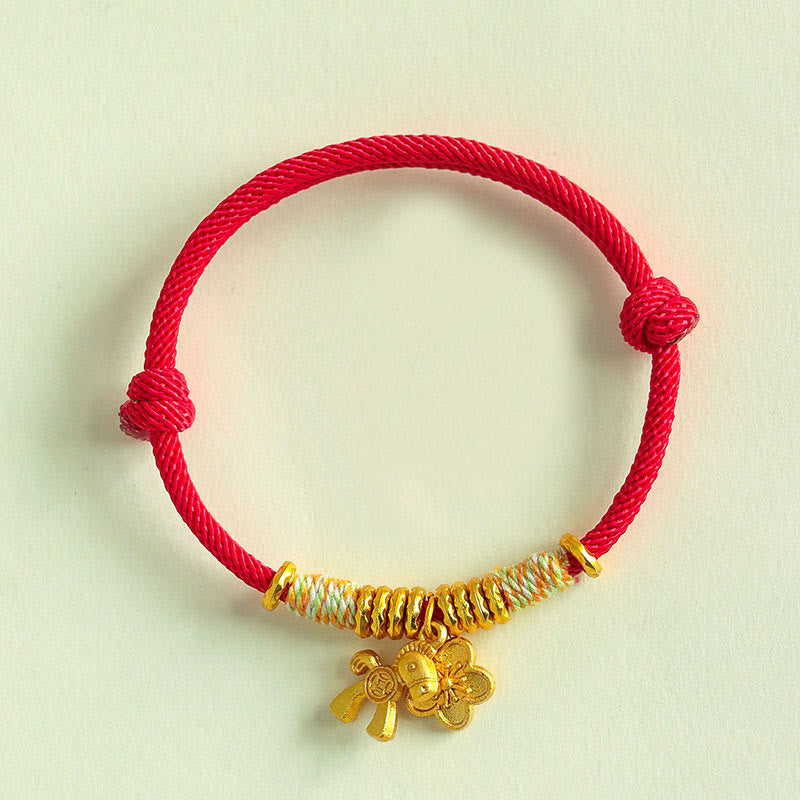 Year Of The Horse Flower Charm Red String Connection Handmade Bracelet
