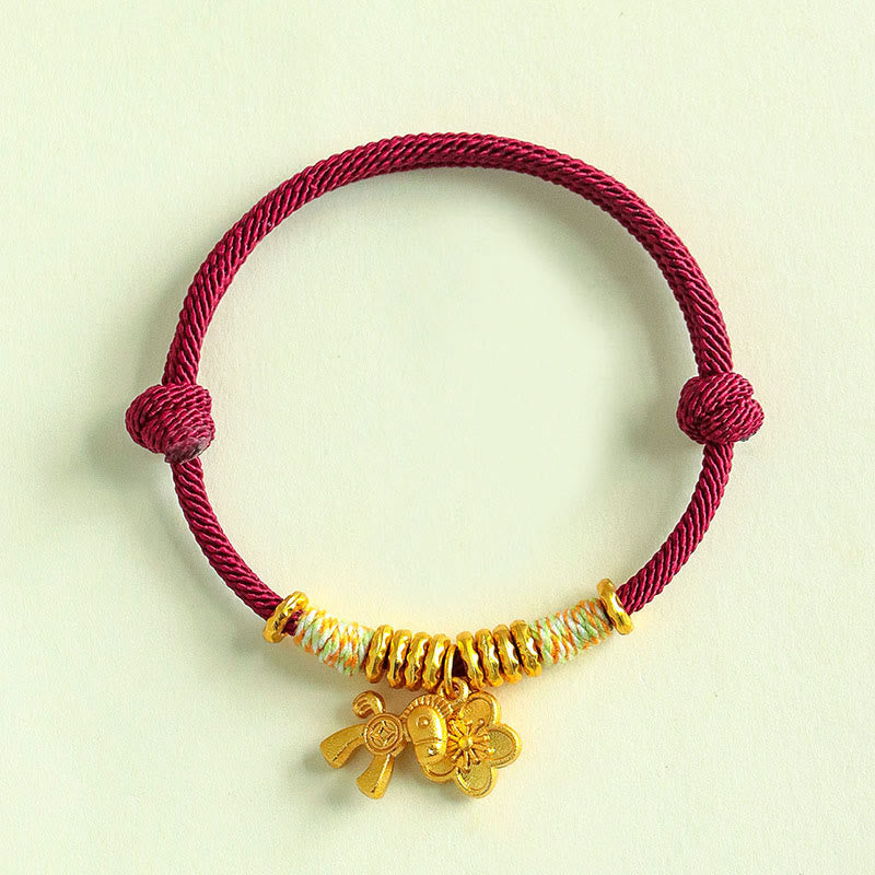Year Of The Horse Flower Charm Red String Connection Handmade Bracelet