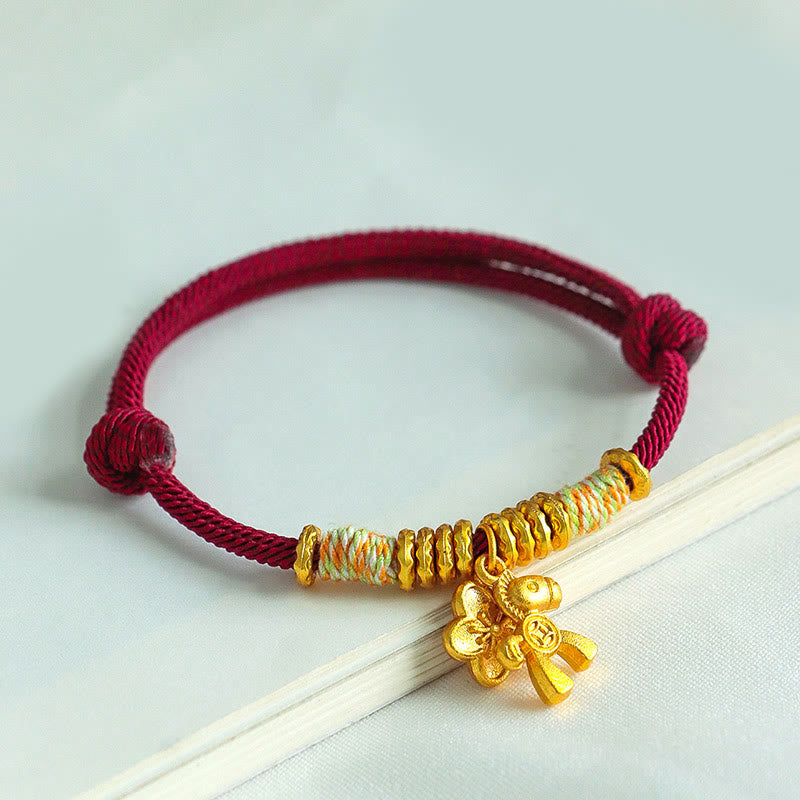 Year Of The Horse Flower Charm Red String Connection Handmade Bracelet