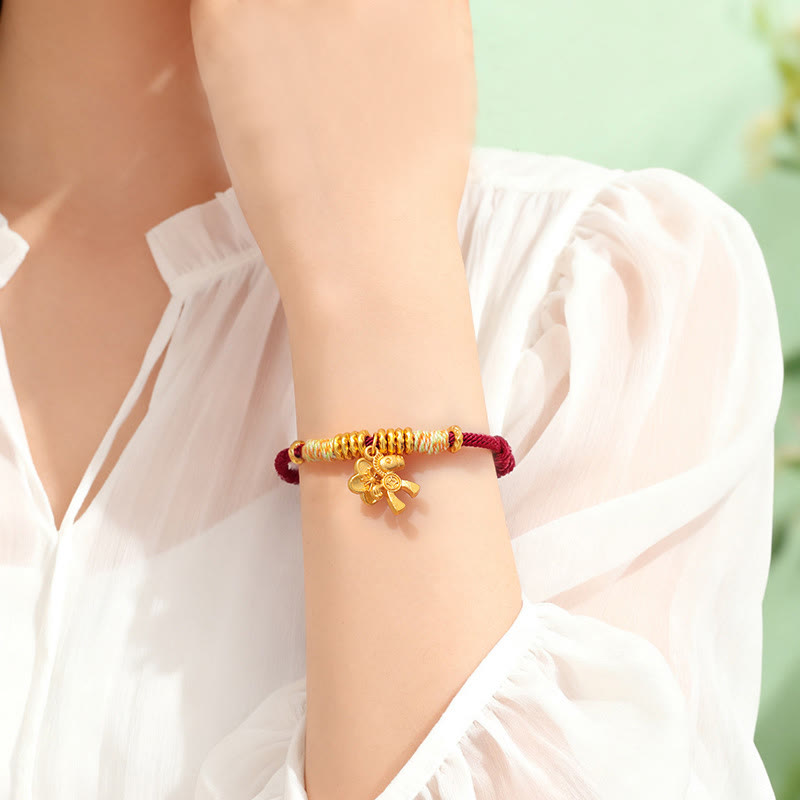 Year Of The Horse Flower Charm Red String Connection Handmade Bracelet