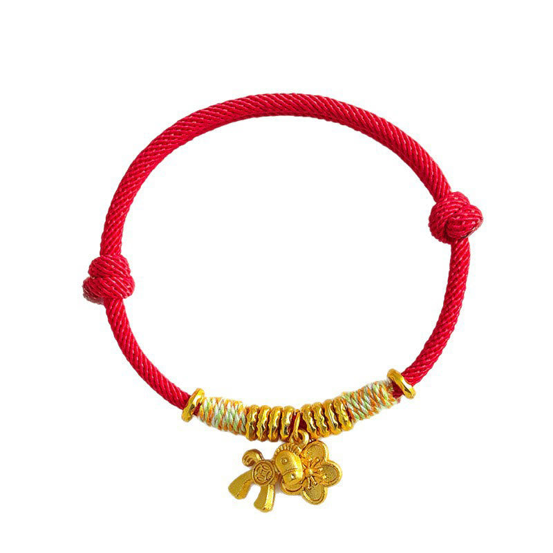 Year Of The Horse Flower Charm Red String Connection Handmade Bracelet