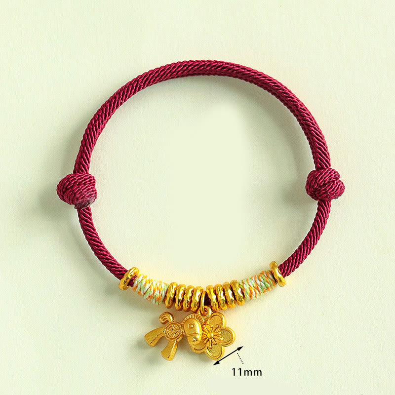 Year Of The Horse Flower Charm Red String Connection Handmade Bracelet