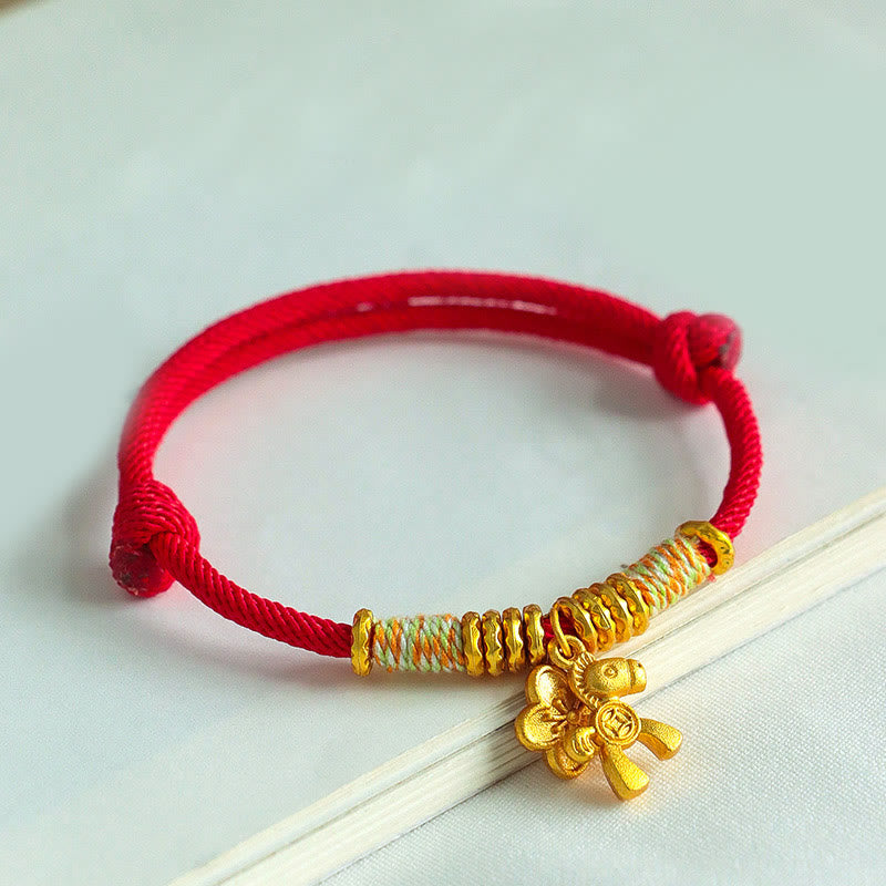 Year Of The Horse Flower Charm Red String Connection Handmade Bracelet